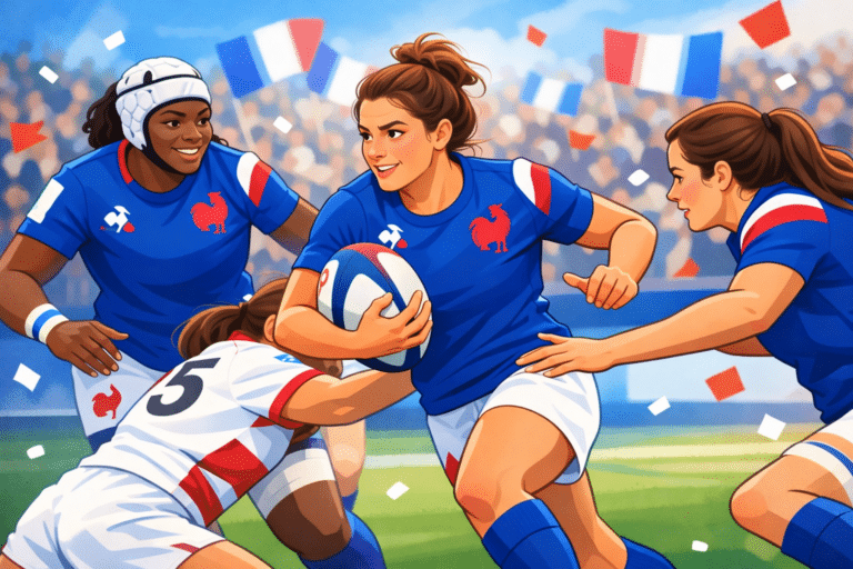 Rugbywoman en action sur un terrain en France.